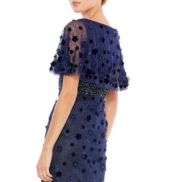 Mac Duggal 67712 Floral Applique Flutter Sleeve Beaded Waist Gown - Picture 4 of 12